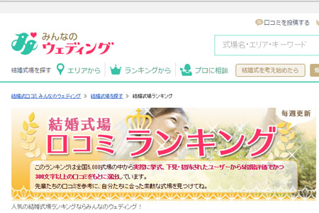 みんなのウエディングのランキング画面